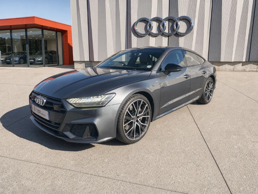 Same grey Audi in a custom scene outside an Audi dealership